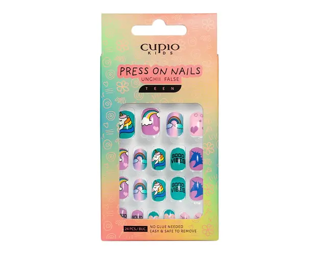 Set unghii false pentru copii Cupio Kids TEEN - Colorful Rainbow