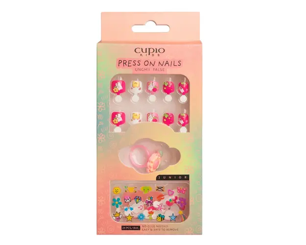 Set unghii false pentru copii Cupio Kids JUNIOR - Pink Sunshine
