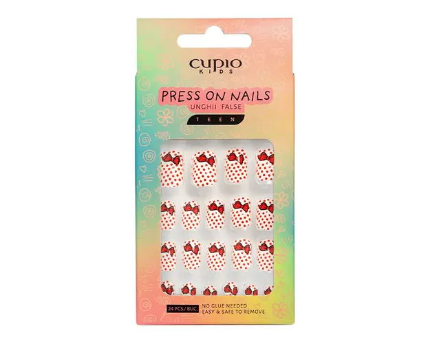 Set unghii false pentru copii Cupio Kids TEEN - Red Dots Dress