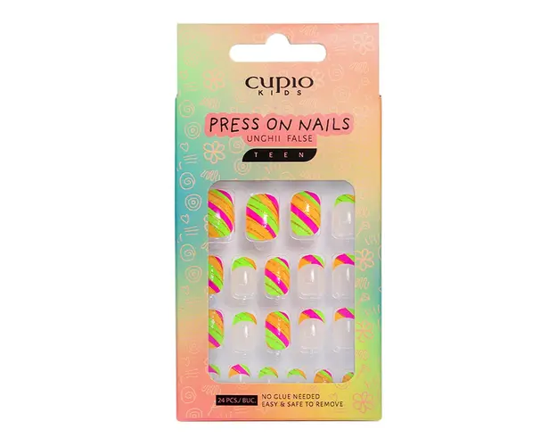 Set unghii false pentru copii Cupio Kids TEEN - Candy Stripes and French Fun