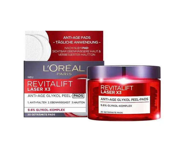 Dischete de fata L Oreal Paris Revitalift Laser X 3 Anti-Aging Glycolic Peel, 30 bucati