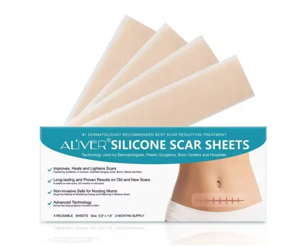 Set 4 Benzi Reutilizabile Premium de Silicon cu Gel pentru ascunderea cicatricilor, Aliver 14.98 cm x 4.06 cm