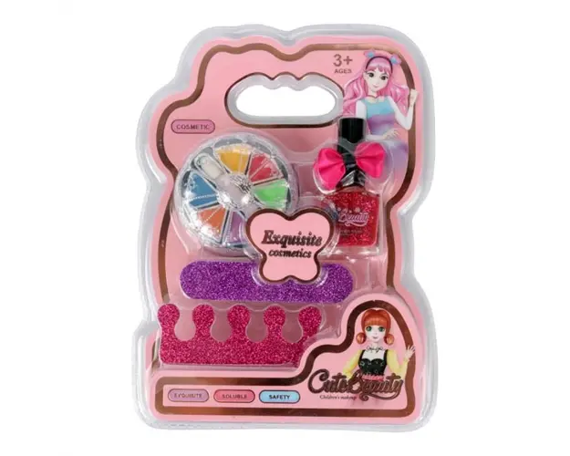 Set infrumusetare pentru copii cu Lac de Unghii, Paleta de farduri, Pila si Despartitor Degete Cute Beauty, Varsta 3+