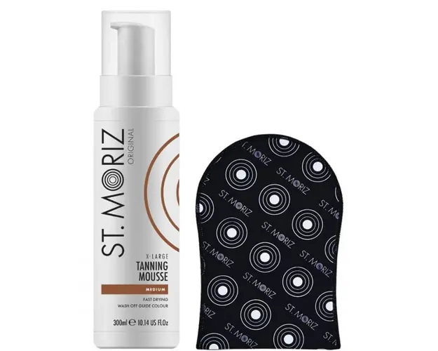 Set pentru autobronzare profesionala ST MORIZ cu Spuma Medium XL si Manusa