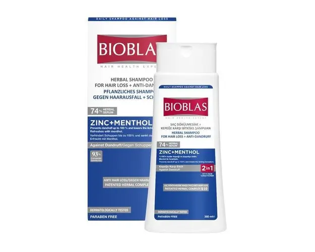 Sampon anticadere Bioblas zinc si menthol antimatreata, 360 ml