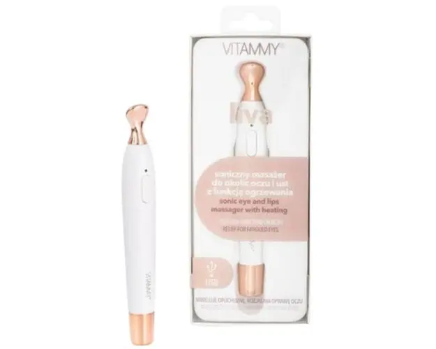 Aparat de masaj sonic Vitammy Liva, pentru ingrijirea zonei ochilor si buzelor, 13.000 vibratii sonice/min, 2 moduri de operare, cablu mini Usb