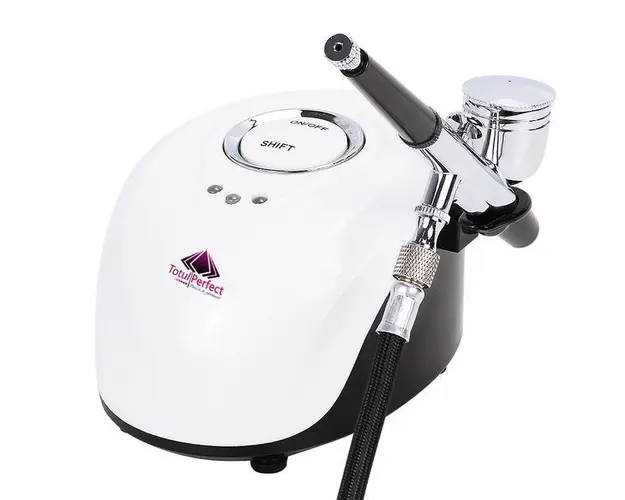 Aparat Mini Airbrush Tratamente Faciale, Kit cu Compresor si Pistol Nutritionare Ten, Lifting si Ingrijire, 25 PSI, Pistol Machiaj