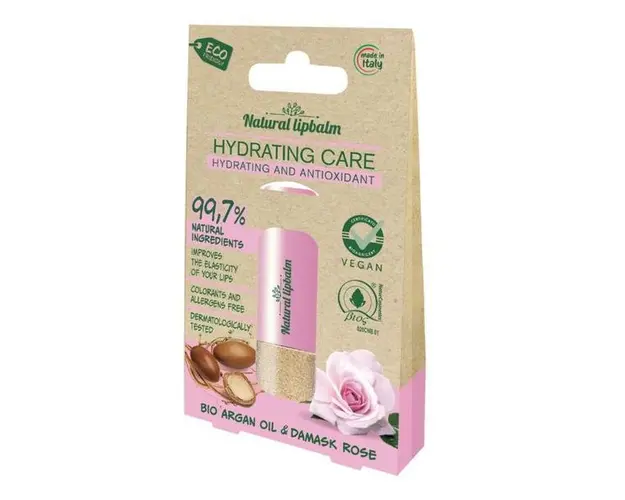 Balsam de Buze Natural cu Ulei Argan Bio si Trandafir Damask - Eurosirel, 5.5 ml