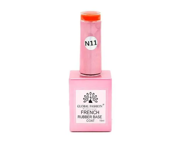 Baza Rubber Base Coat, French Neon, Global Fashion, 15 ml, Rosu 11
