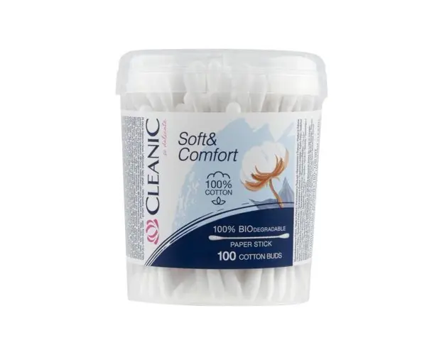 Betisoare de Urechi Biodegradabile din Bumbac - Cleanic Soft&amp;Comfort 100% Biodegradable, 100 buc