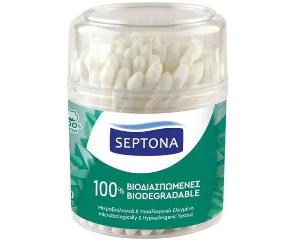 Betisoare de Urechi Biodegradabile din Bumbac - Septona 100% Biodegradable, 100 buc