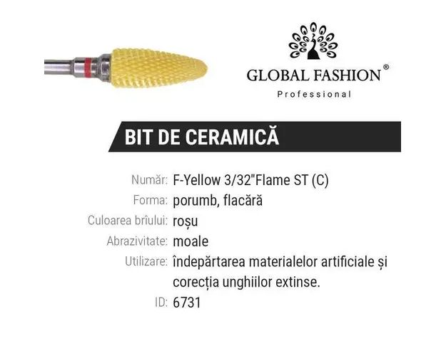 Bit ceramica, Global Fashion, forma flacara, Galben