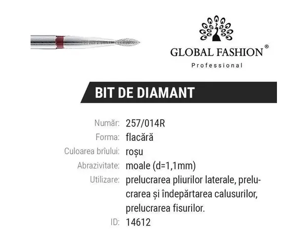 Bit diamant cuticule Flacara 257/014R - Brau rosu
