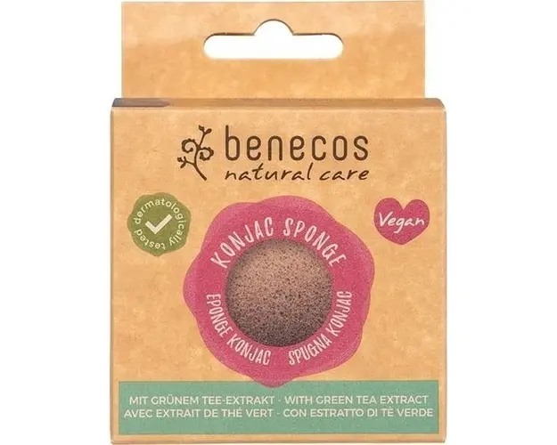 Burete Konjac cu Ceai Verde pentru Ten Mixt sau Uscat Benecos, 1 buc