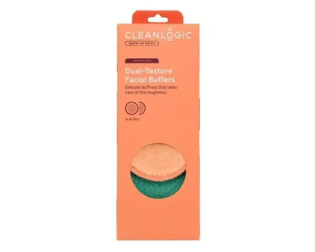 Burete pentru Curatarea Fetei, cu Doua Texturi - Cleanlogic Bath &amp; Body Dual-Texture Facial Buffer, 3 buc