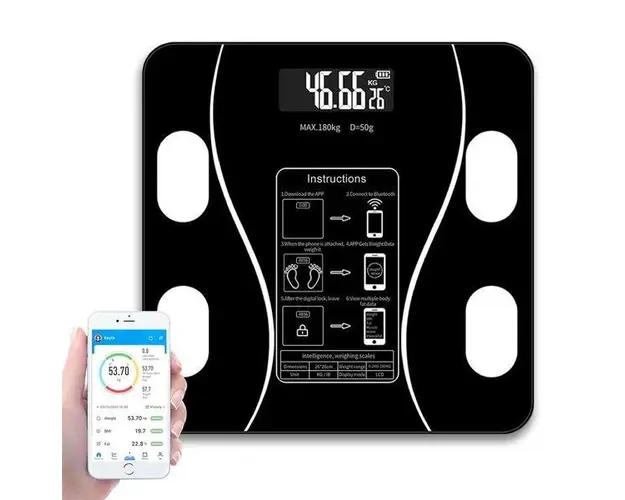 Cantar digital inteligent de c&acirc;ntarire a grasimii corporale Smart Afisaj digital Lcd si Led, 180Kg, 