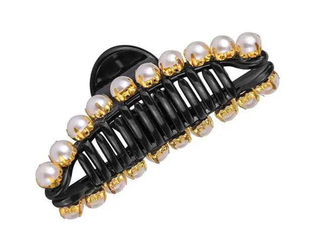 Clema de Par Neagra cu Perle Lucy Style 2000, 3,5 x 7 cm