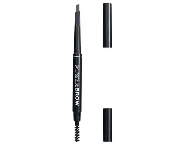 Creion pentru Sprancene cu Periuta - Makeup Revolution Relove Power Brow Pencil, nuanta Dark Brown, 0,3 g