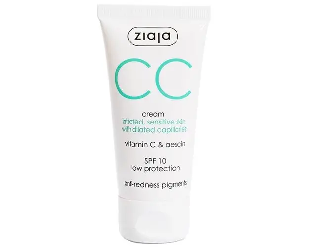 Crema CC pentru Tenul Sensibil si Capilare Dilatate - Ziaja CC Cream Irritated, Sensitive Skin with Dilated Capillaries, SPF 10, 50 ml