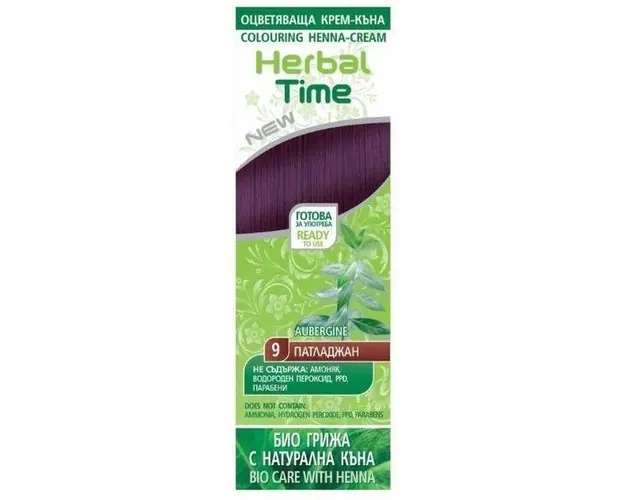 Crema Coloranta pe Baza de Henna Rosa Impex Herbal Time, nuanta 9 Aubergine, 75ml