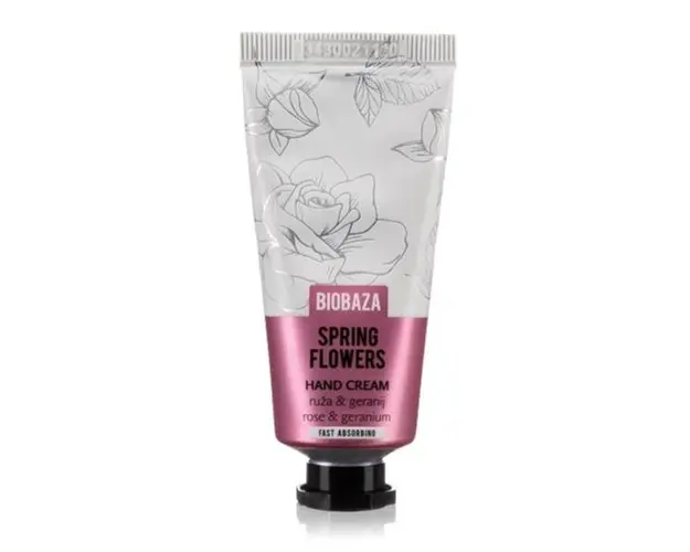 Crema de Maini Naturala cu Trandafir si Muscata - Biobaza Hand Cream Spring Flowers, 30 ml