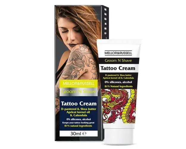 Crema hidratanta pentru ingrijirea zonelor tatuate Mellor &amp; Russell Tattoo cu D-Pantenol si unt de Shea, 30 ml