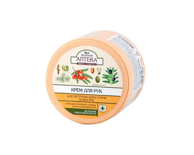 Crema Nutritiva pentru Maini Uscate cu Uleiuri de Cocos si Catina Zelenaya Apteka, 300ml