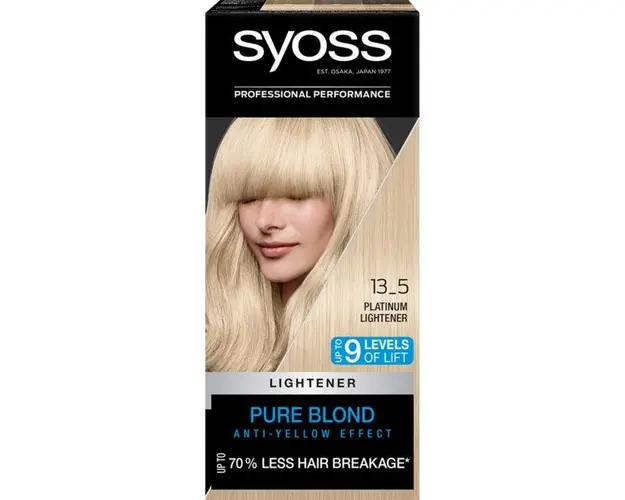 Decolorant de Par Permanent - Syoss Professional Performance Lightener Pure Blond Anti-Yellow Effect Baseline, nuanta 13_5 Cool Platinum Blond