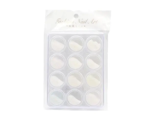 Decor pentru unghii, sclipici, set 12 bucati, culoare alba