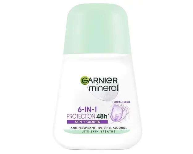 Deodorant Antiperspirant Roll-on - Garnier Mineral 6-in-1 Protection 48H, Skin + Clothes, 50 ml