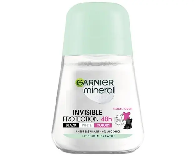 Deodorant Antiperspirant Roll-on - Garnier Mineral Invisible Protection 48h Black White Colors Floral Touch, 50 ml