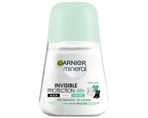 Deodorant Antiperspirant Roll-on - Garnier Mineral Invisible Protection 48h Black White Colors Fresh Aloe, 50 ml