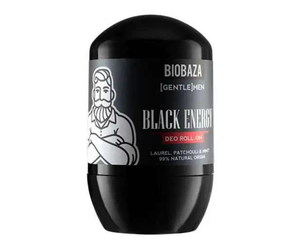 Deodorant Natural pe Baza de Piatra de Alaun pentru Barbati, cu Dafin si Patchouli - Biobaza Gentlemen Deo Roll-On Black Energy, 50 ml