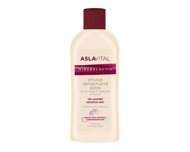 Emulsie Demachianta Detox pentru Ten Sensibil - Aslavital Mineralactiv Detox Make-up Removing Emulsion, 150 ml