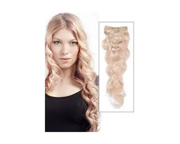 Extensii clip - on Veritable cu 12 piese, lungime 60 cm , culoare blond platinat ( # 613 )