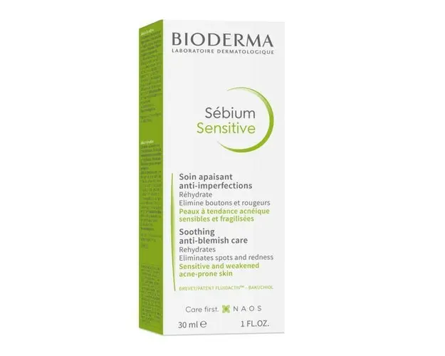 Fluid calmant si hidratant pentru pielea acneica Sebium Sensitive, Bioderma, 30 ml
