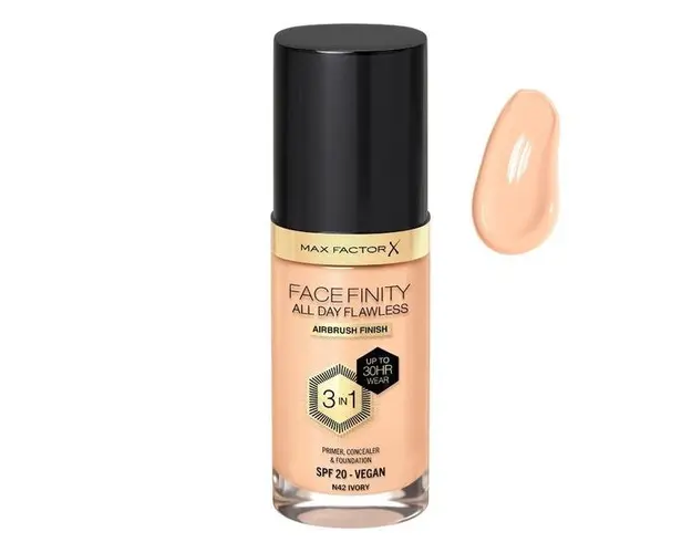 Fond de Ten 3 in 1 - Max Factor Facefinity All Day Flawless Airbrush Finish 3 in1 SPF 20 Vegan, nuanta N42 Ivory, 30 ml