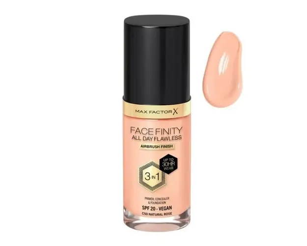 Fond de Ten 3 in 1 - Max Factor Facefinity All Day Flawless Airbrush Finish 3 in1 SPF 20 Vegan, nuanta C50 Natural Rose, 30 ml