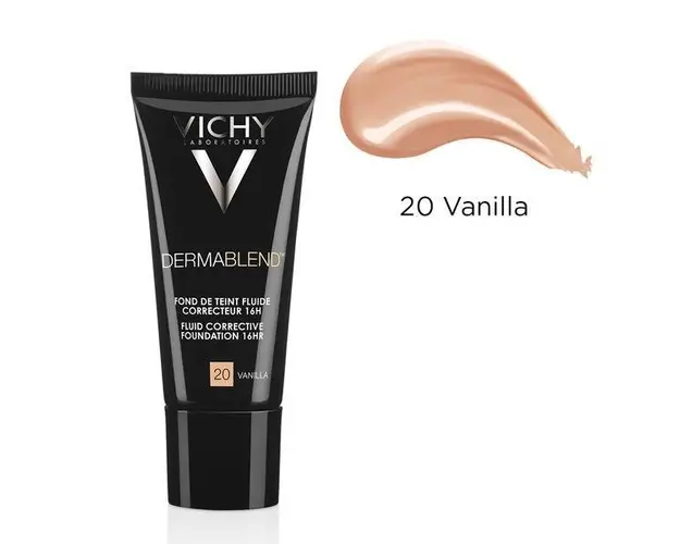 Fond de ten corector fluid rezistenta 16h ten normal sau uscat Dermablend, Nuanta 20 Vanilla, Vichy, 30 ml