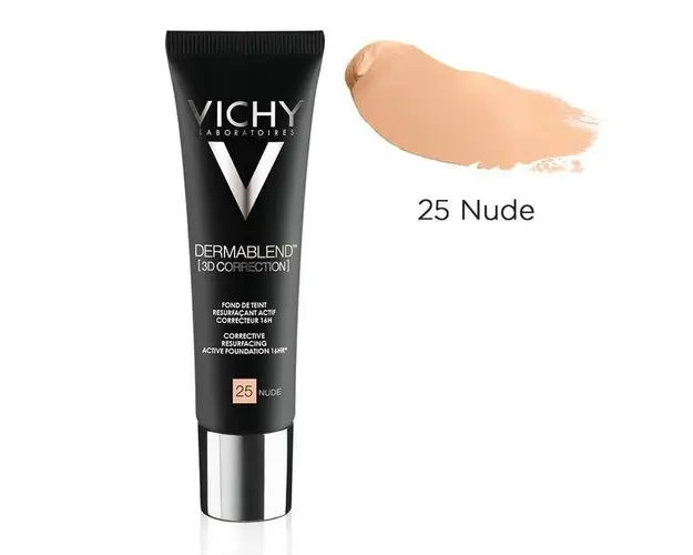 Fond de ten corector pentru ten gras cu tendinta acneica Dermablend 3D Correction, Nuanta 25 Nude, Vichy, 30 ml