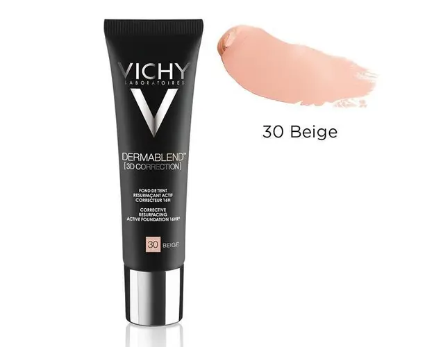 Fond de ten corector pentru ten gras cu tendinta acneica Dermablend 3D Correction, Nuanta 30 Beige, Vichy, 30 ml