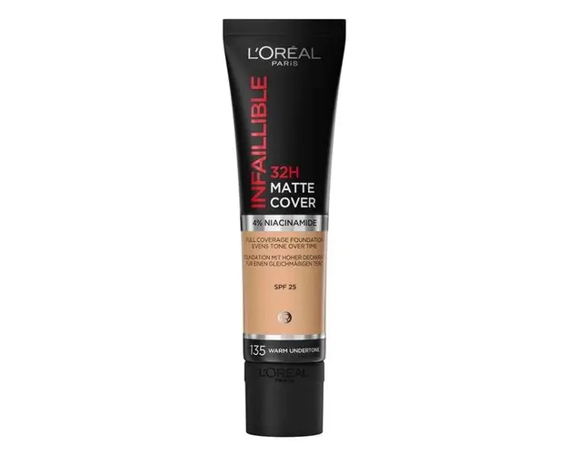 Fond de Ten Matifiant - L&#039;Oreal Paris Infaillible 32H Matte Cover, nuanta 135 Warm Undertone, 30 ml