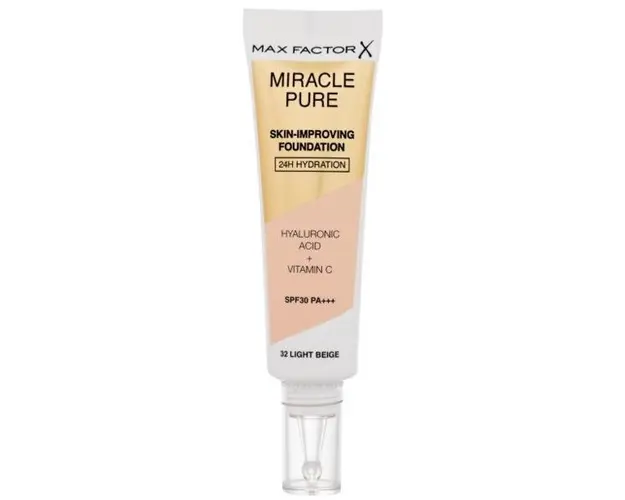 Fond de Ten - Max Factor Miracle Pure Skin-Improving Foundation SPF 30 PA+++, nuanta 32 Light Beige, 30 ml