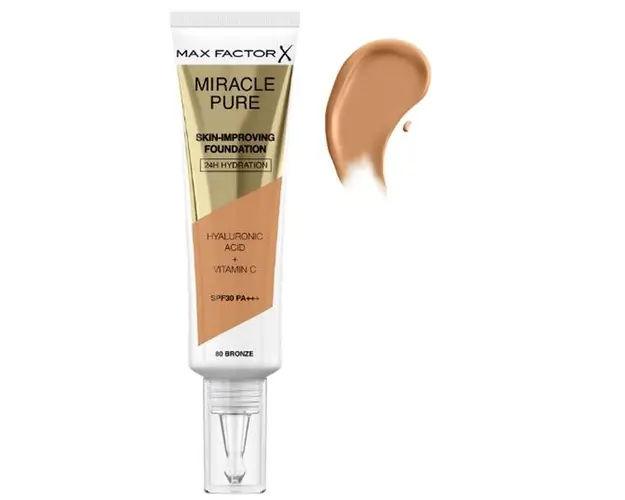 Fond de Ten - Max Factor Miracle Pure Skin-Improving Foundation SPF 30 PA+++, nuanta 80 Bronze, 30 ml