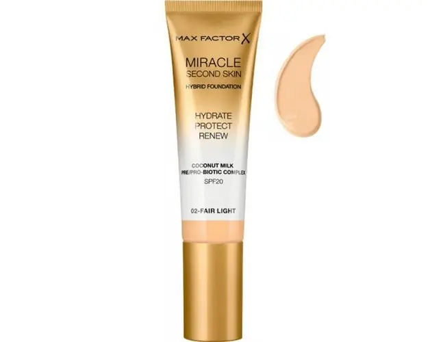 Fond de Ten - Max Factor Miracle Second Skin Hybrid Foundation SPF 20, nuanta 02 Fair Light, 30 ml