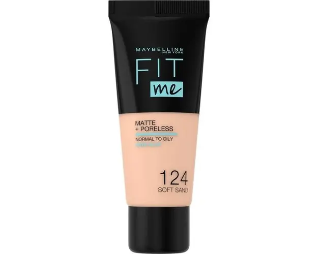 Fond de Ten - Maybelline Fit Me! Matte + Poreless Normal to Oily Skin, nuanta 124 Soft Sand, 30 ml