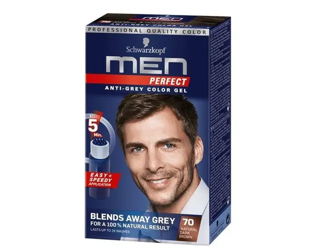 Gel Colorant pentru Barbati - Schwarzkopf Men Perfect Anti-Grey Color Gel, nuanta 70 Castaniu Inchis Natural