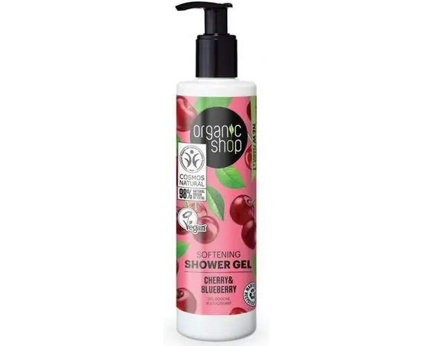 Gel de Dus Bio cu Afine si Cirese Softening Cherry & Blueberry Organic Shop, 280 ml