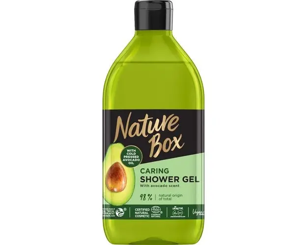 Gel de Dus pentru Ingrijire Optima cu Ulei de Avocado Presat la Rece - Nature Box Caring Shower Gel with Cold Pressed Avocado Oil, 385 ml