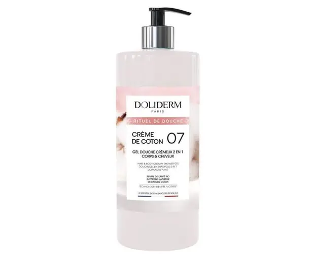 Gel de Dus si Sampon Cremos 2in1 cu Extract de Bumbac - Doliderm Creme de Coton 07 Gel Douche Cremeux 2en1, 1000 ml